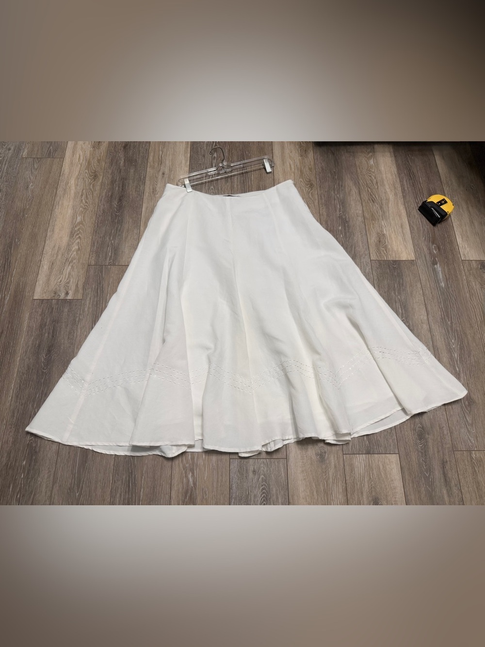 Linen Blend Classic White A-Line Midi Skirt